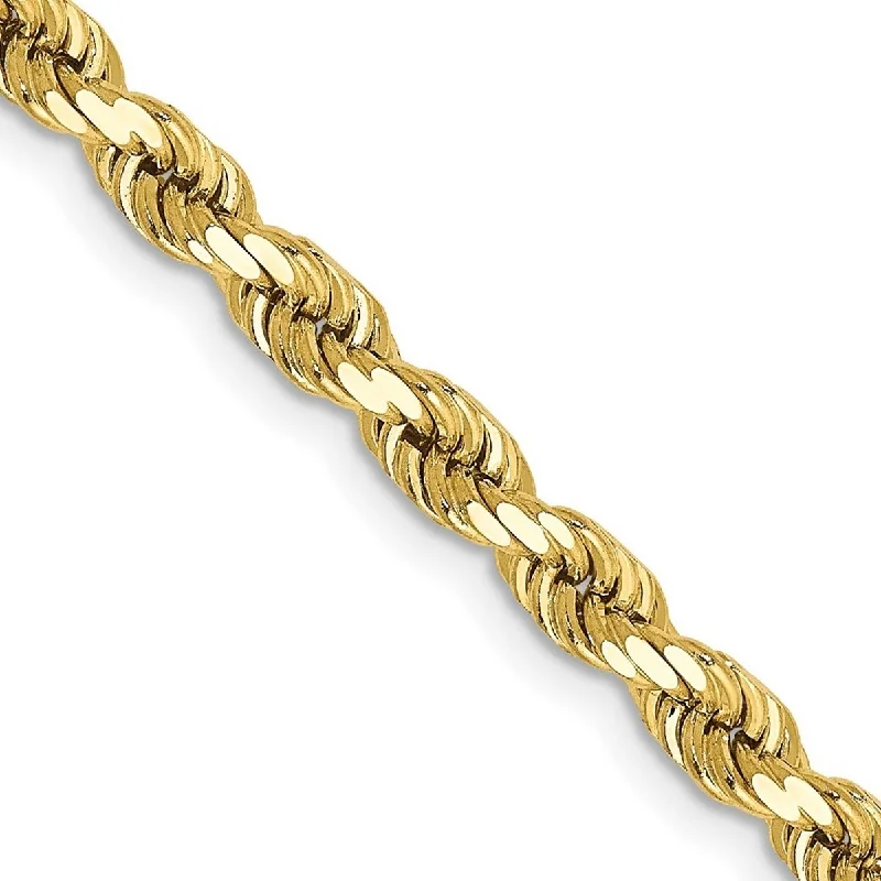 Curata 10k Yellow Gold 4mm Handmade Sparkle-Cut Rope Chain Anklet Bracelet - 9 Inch - Lobster Claw