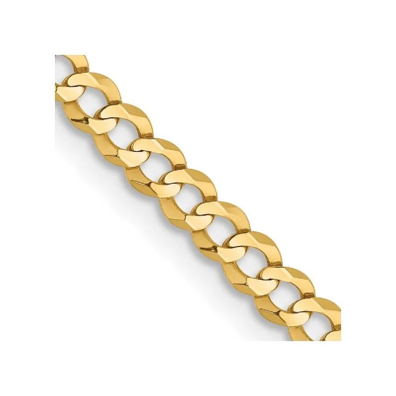 Curata 14k 3.1mm Solid Polished Light Flat Miami Curb Chain Bracelet