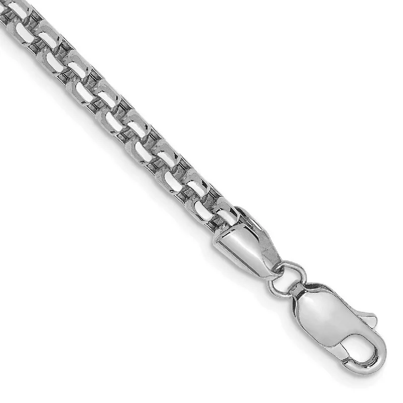 Curata 14k White Gold 3.6mm Hollow Round Box Chain Bracelet