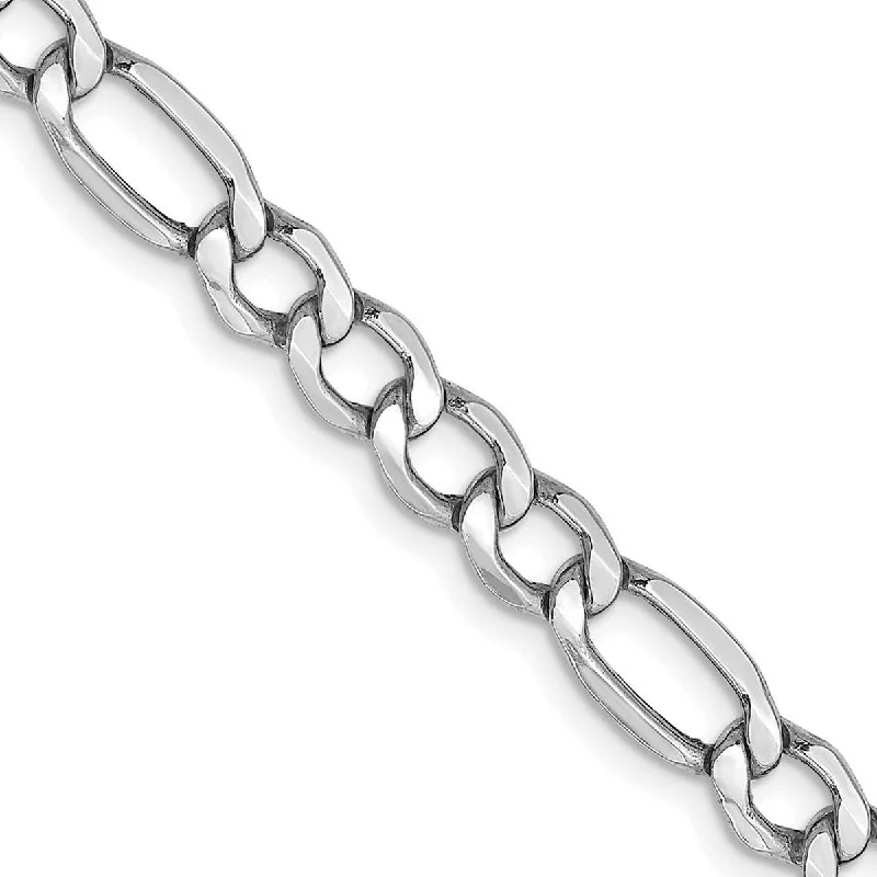 Curata 14k White Gold Hollow Polished Lobster Claw Closure 5.35mm Semi solid Figaro Chain Bracelet