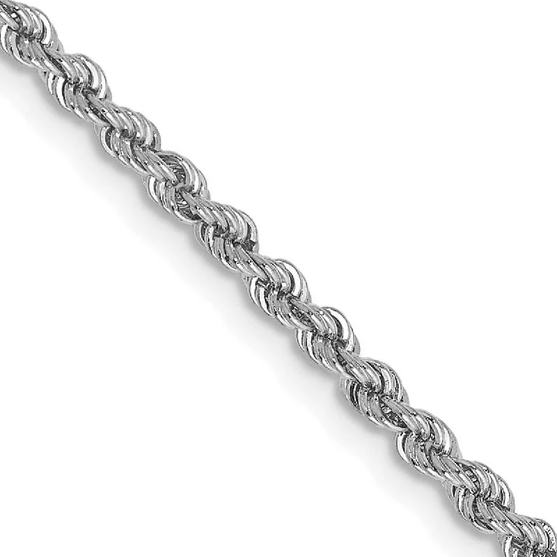 Curata 14k White Gold Solid 2.25mm Regular Rope Bracelet Lobster Claw