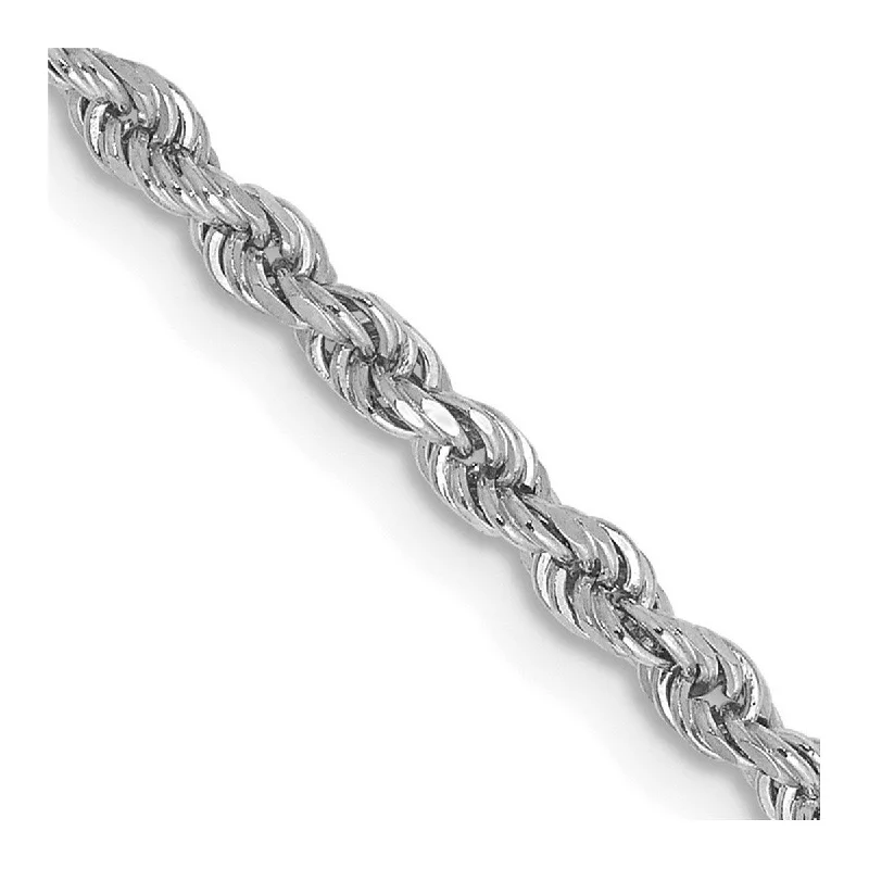 Curata 14k White Gold Solid 2.5mm D Cut Rope Chain Bracelet Lobster Claw