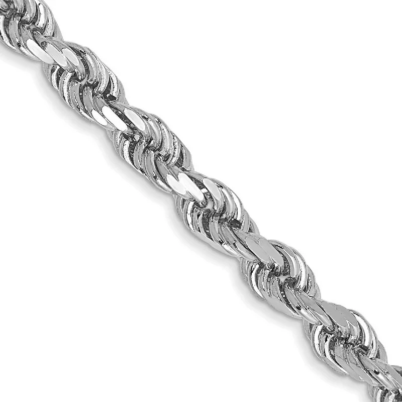 Curata 14k White Gold Solid 3.1mm D Cut Rope Chain Bracelet Lobster Claw