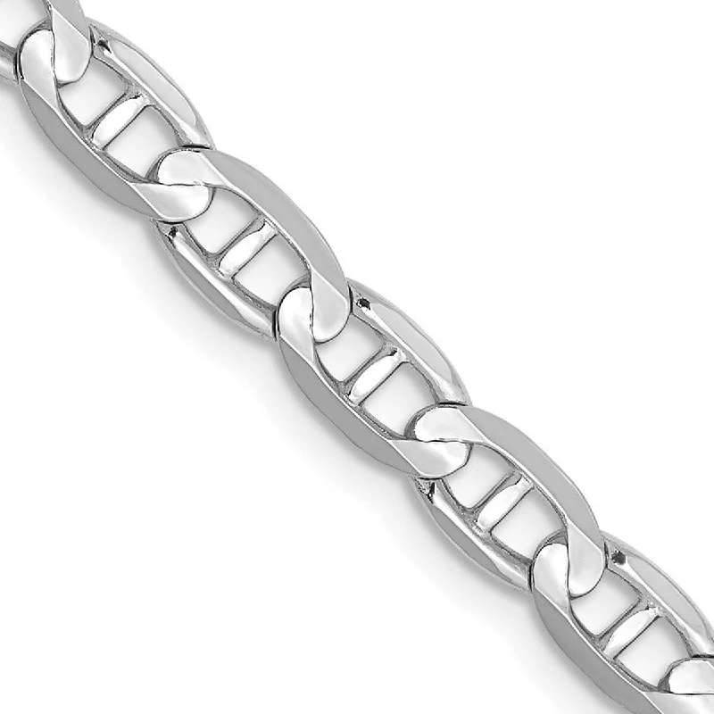 Curata 14k White Gold Solid Polished 4.4mm Concave Mariner Anchor Chain Bracelet