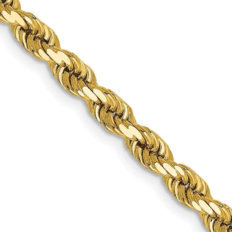 Curata 14k Yellow Gold 4mm Diamond-Cut Rope Chain Anklet Bracelet - 9 Inch - Lobster Claw