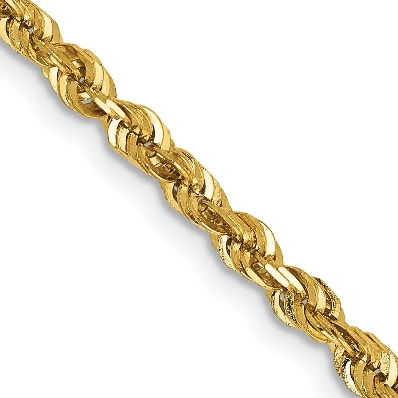 Curata 14k Yellow Gold Solid Lightweight Lobster Claw Closure 2.82mm Sparkle Cut Extra light Rope Chain Bracelet