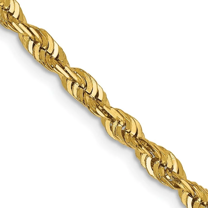 Curata 14k Yellow Gold Solid Lightweight Lobster Claw Closure 3.45mm Sparkle Cut Extra light Rope Chain Bracelet