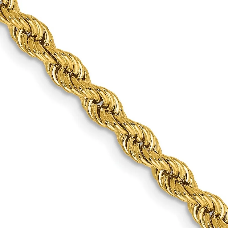 Curata 14k Yellow Gold Solid Lobster Claw Closure 3.65mm Handmade Regular Rope Chain Bracelet