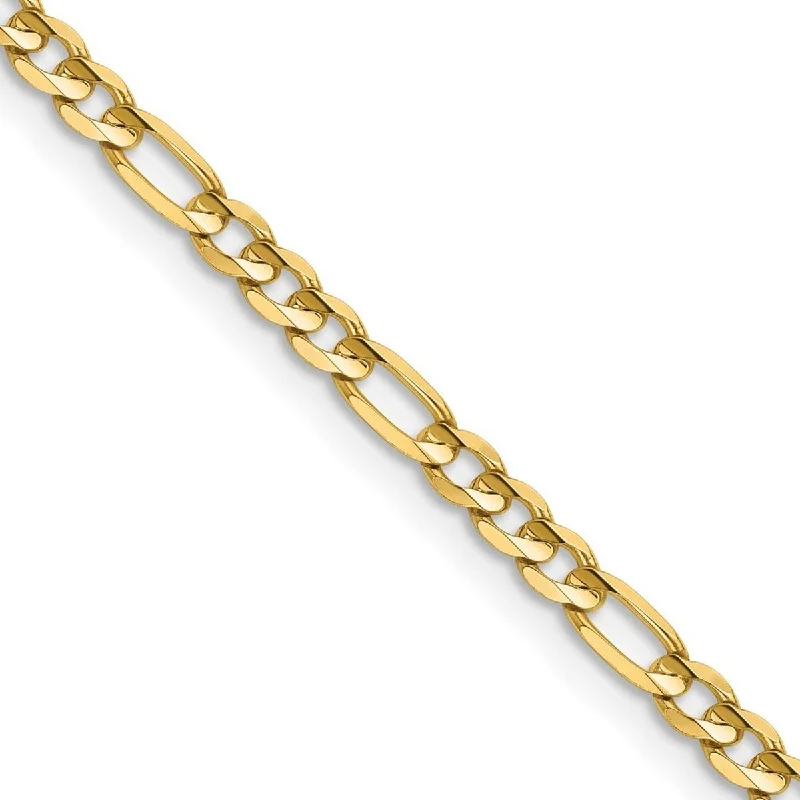 Curata 14k Yellow Gold Solid Polished 3mm Concave Open Figaro Chain Bracelet Lobster Claw