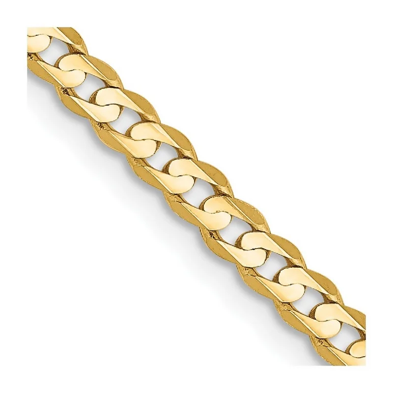 Curata 14k Yellow Gold Solid Polished 3mm Open Concave Curb Chain Bracelet Lobster Claw