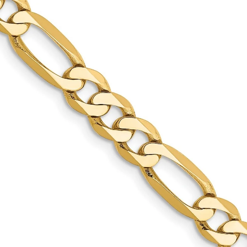 Curata 14k Yellow Gold Solid Polished 5.25mm Flat Figaro Chain Bracelet Lobster Claw