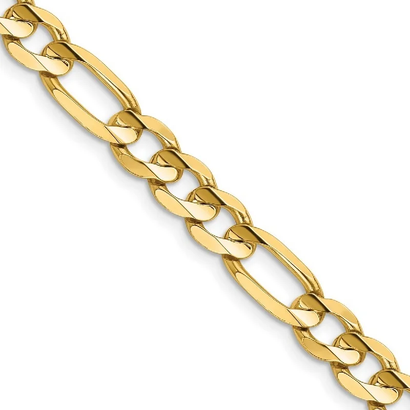 Curata 14k Yellow Gold Solid Polished 6.75mm Concave Open Figaro Chain Bracelet Lobster Claw