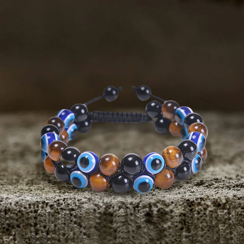 Evil Eye Tiger Eye Stone Beaded Bracelet