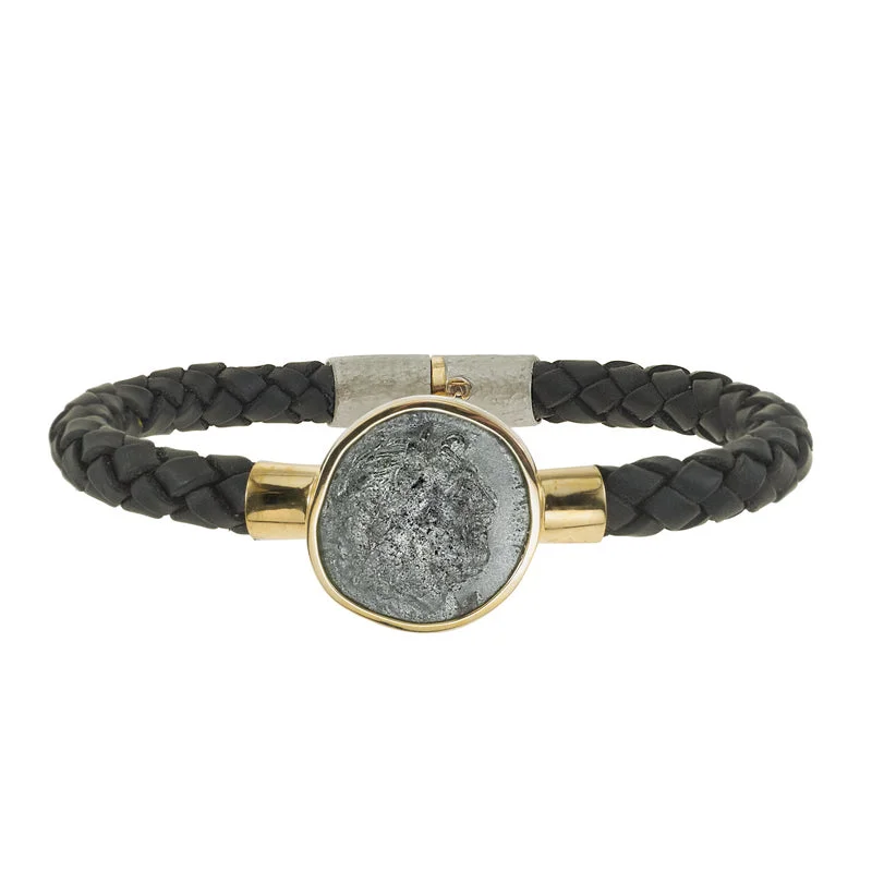 Men’s Ancient, Authentic Zeus Coin Leather Bracelet