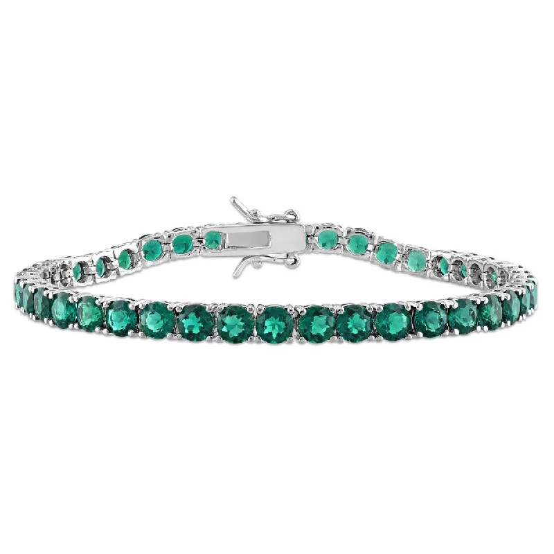 Miadora 10 1/2ct TGW Created Emerald Tennis Bracelet Sterling Silver Clasp