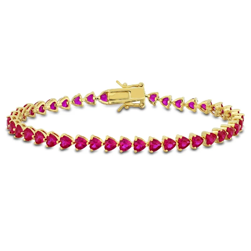 Miadora 12 1/3ct TGW Created Heart-Cut Ruby Bracelet Yellow Silver-7.5 in.