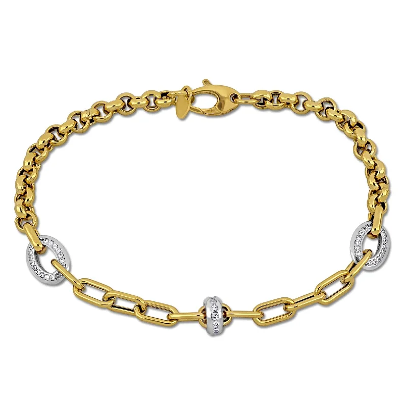 Miadora 4/5ct TGW Cubic Zirconia Rolo Link Bracelet 14k Two-Tone Gold