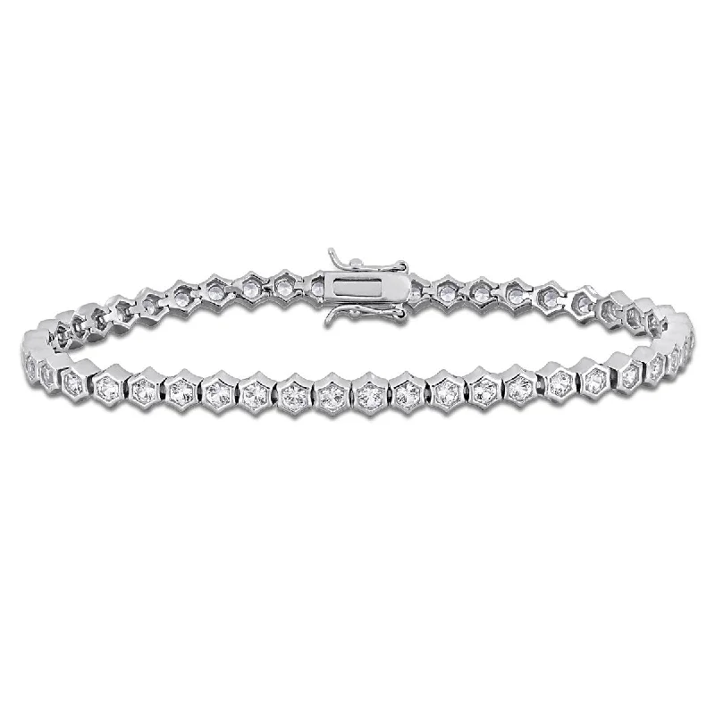 Miadora 6 3/4ct TGW Created White Sapphire Tennis Bracelet Sterling Silver