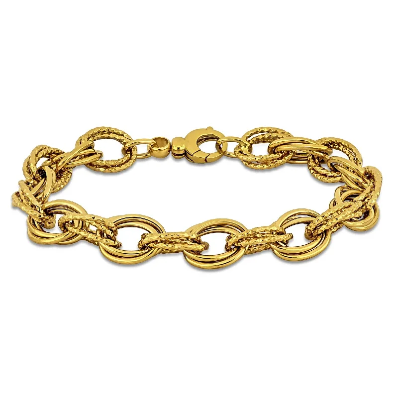 Miadora 9mm Hammered Oval Link Bracelet 14K Yellow Gold