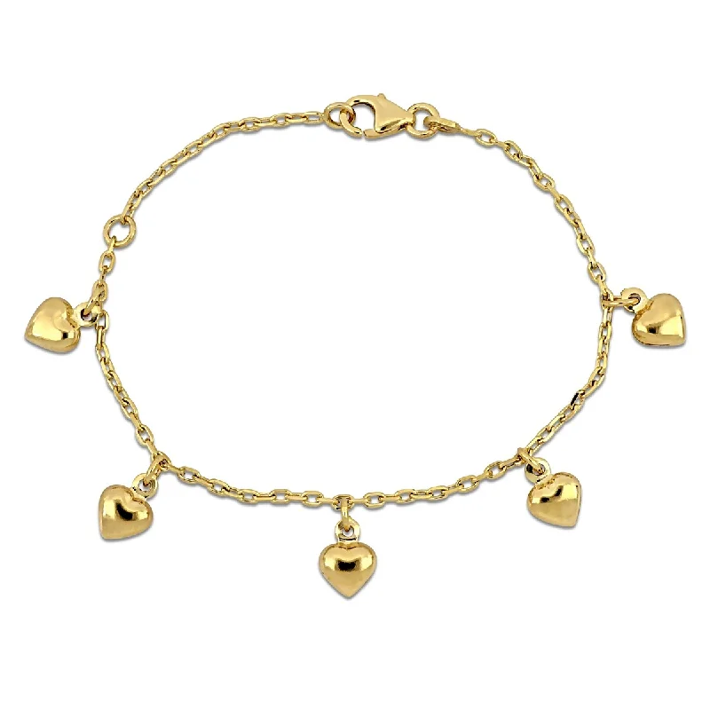 Miadora Five Heart Charm Station Bracelet 14K Yellow Gold