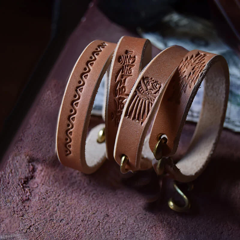 Vintage Vegetable Tanned Leather S Hook Bracelet