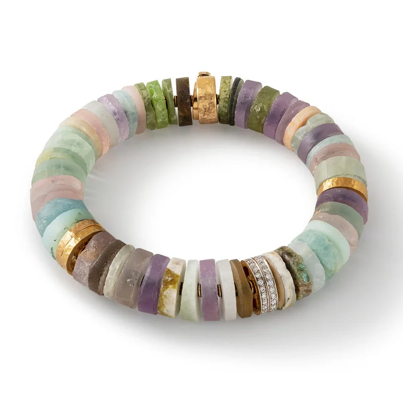 Women's Multi-Gem Disk and Diamond Bracelet