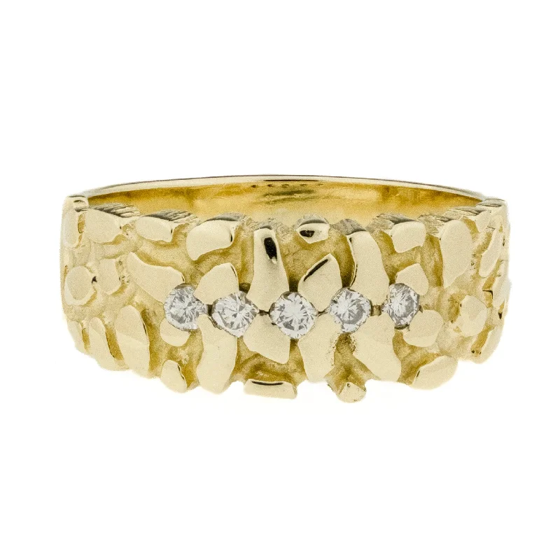 0.25ctw Diamond Accented Men's Nugget Ring in 14K Yellow Gold - Size 8.5