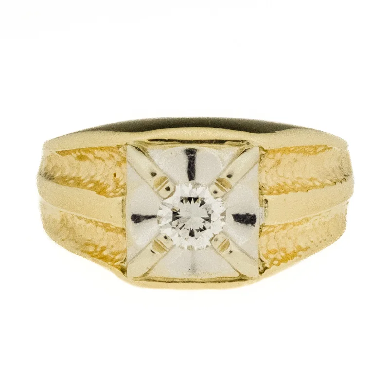 0.36ctw Round Diamond Solitaire Men's Ring in 14K Two Tone Gold - Size 9.5