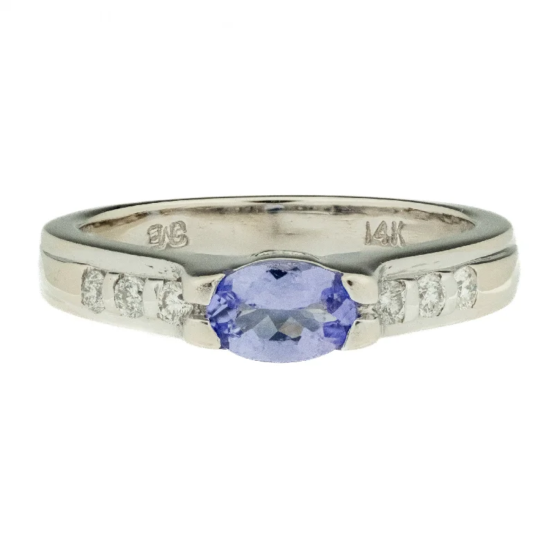 0.40ctw Tanzanite & Diamond Accented Gemstone Ring in 14K White Gold - Size 6.25