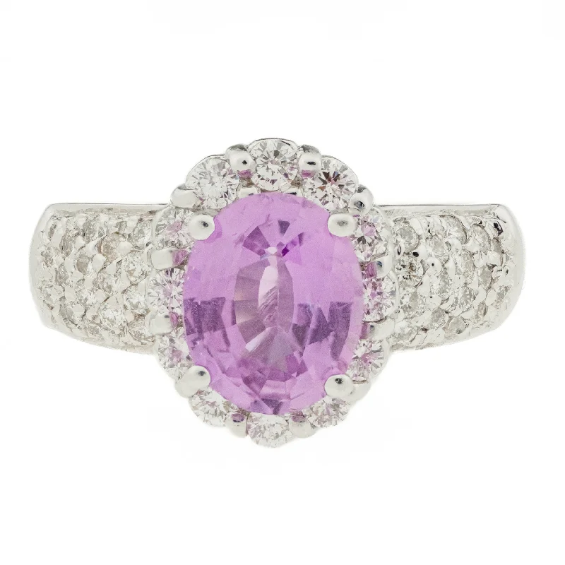 1.00ct Pink Sapphire and Diamond Accented Ring in 18K White Gold - 6.75