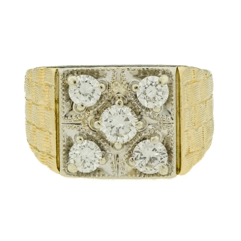 1.00ctw Diamond Cluster Men's Ring in Two Tone 14K Gold - Size 8.25