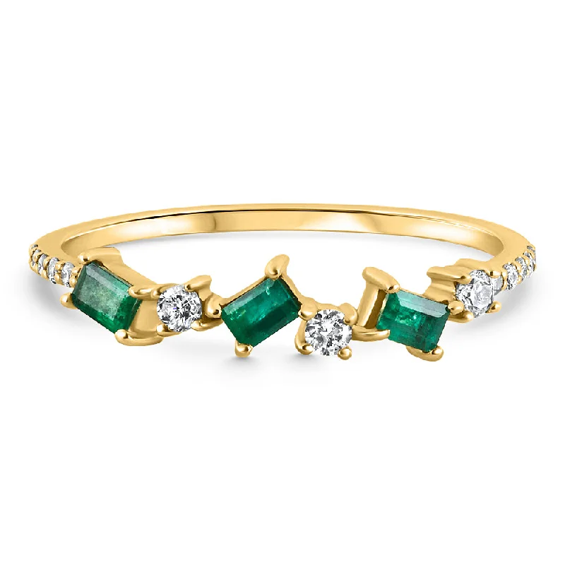 1/3Ct Emerald & Diamond Stackable Ring Anniversary Wedding Band 14k Yellow Gold