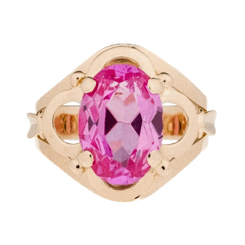 10.12ctw Lab Pink Sapphire Ring in 14K Rose Gold - Size 9