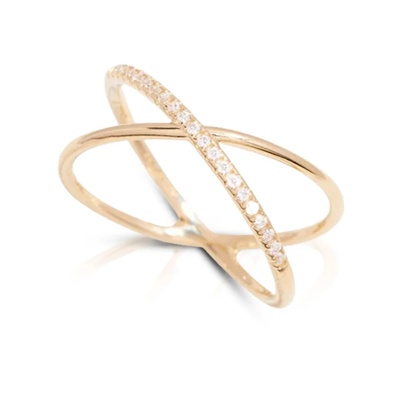 14K Yellow Gold Lab Grown 1MM Diamond Pave X Ring