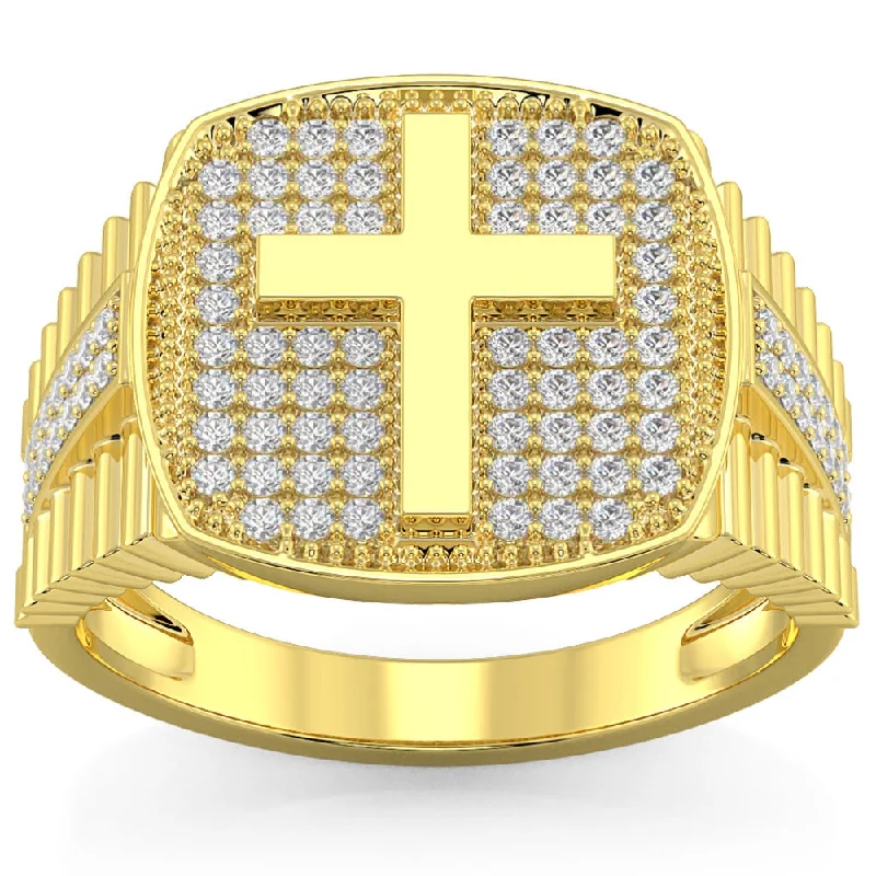 3/4Ct Men's Diamond Cross Ring 10k Gold Lab Grown