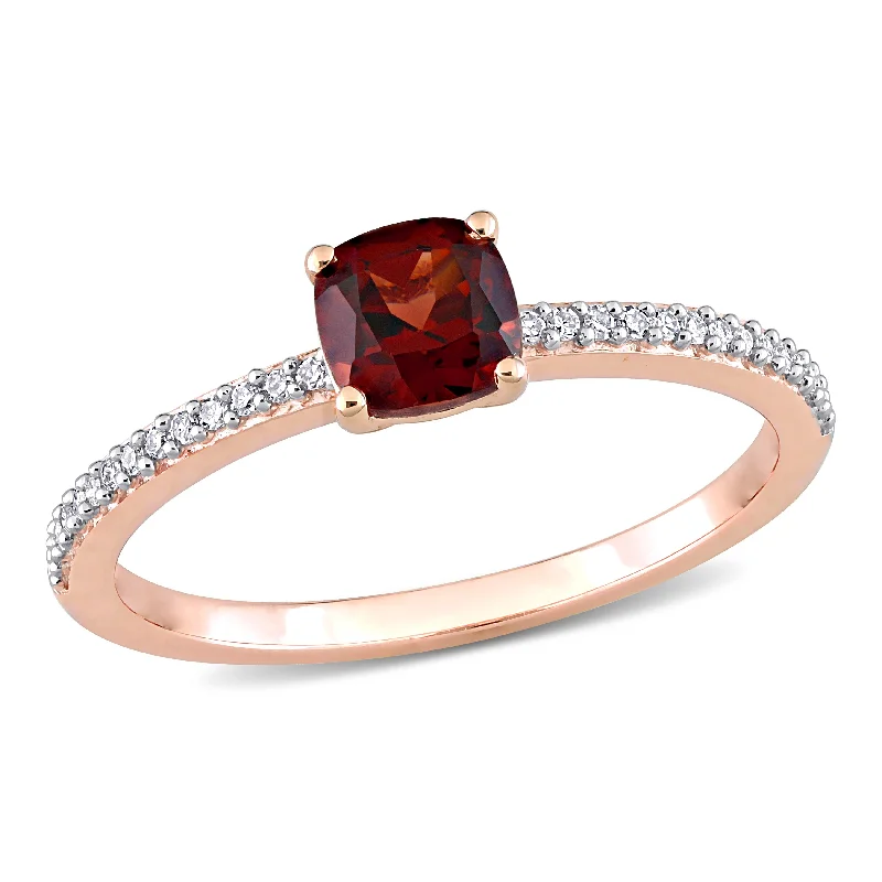 5/8 CT TGW Cushion Garnet and 1/10 CT TW Promise Ring in 10k Rose Gold