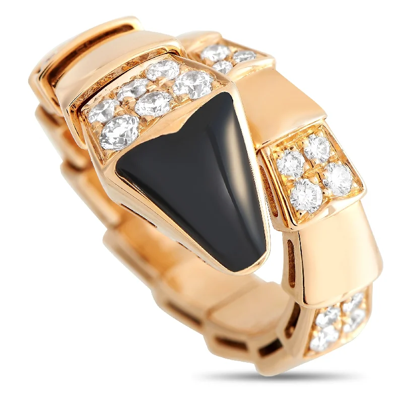 Bvlgari Serpenti 18K Rose Gold 0.83ct Diamond and Onyx Ring