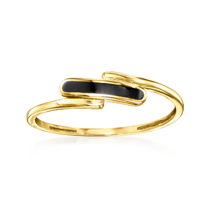 Canaria Black Enamel Bypass Ring in 10kt Yellow Gold