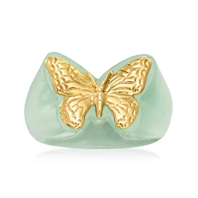 Ross-Simons Jade Butterfly Ring in 14kt Yellow Gold