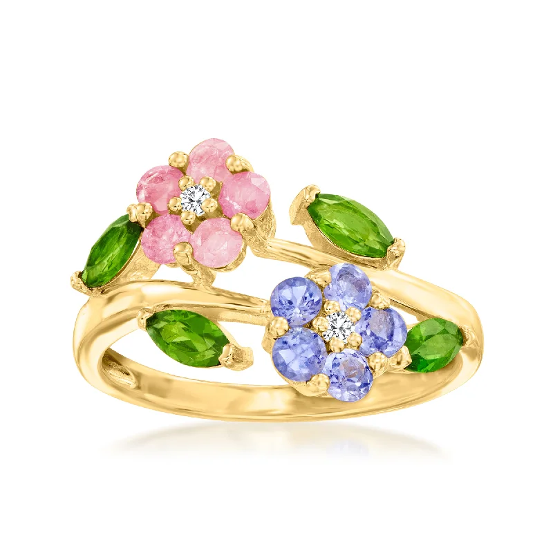 Ross-Simons Multi-Gem Flower Ring in 18kt Gold Over Sterling