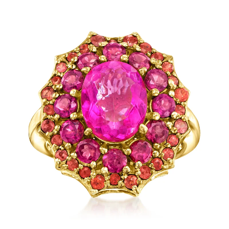 Ross-Simons Pink Topaz and Rhodolite Garnet Ring With . Orange Sapphires in 18kt Gold Over Sterling