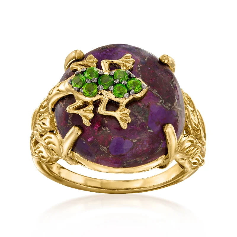 Ross-Simons Purple Turquoise and Chrome Diopside Frog Ring in 18kt Gold Over Sterling