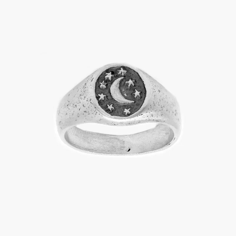 Starry Night Sterling Silver Oval Signet Ring