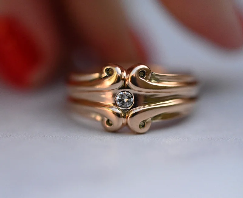 Symmetrical Scroll 14k Gold Ring Band Setting- Made to Order