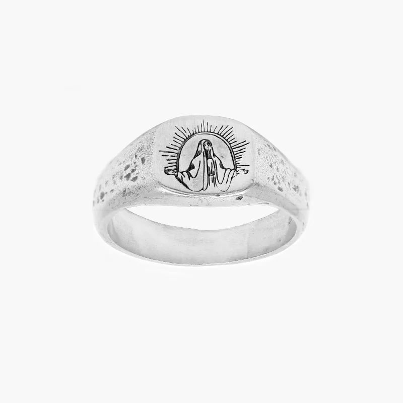 Virgin Mary Sterling Silver Signet Ring