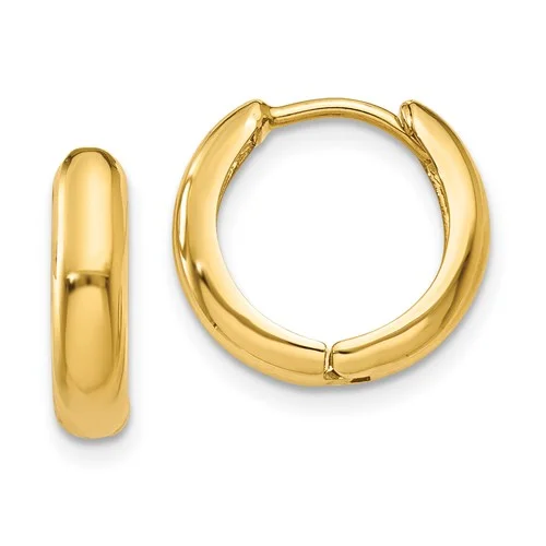 14k Gold 3 mm Wide 12 mm Hinged Huggie Hoop Earrings