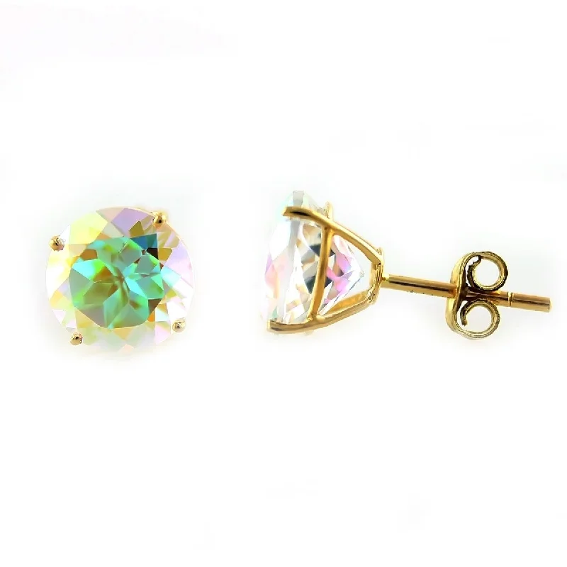 14Kt Yellow Gold Opal Topaz Stud Earrings