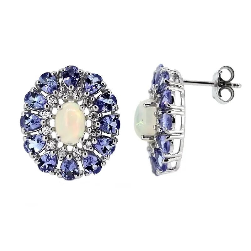 925 Sterling Silver Ethiopian Opal and Tanzanite Stud Earrings