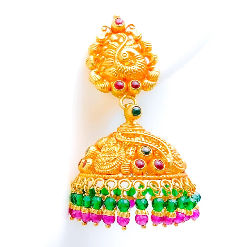 Decorative Colored 22k Gold Antique Jhumki Earrings