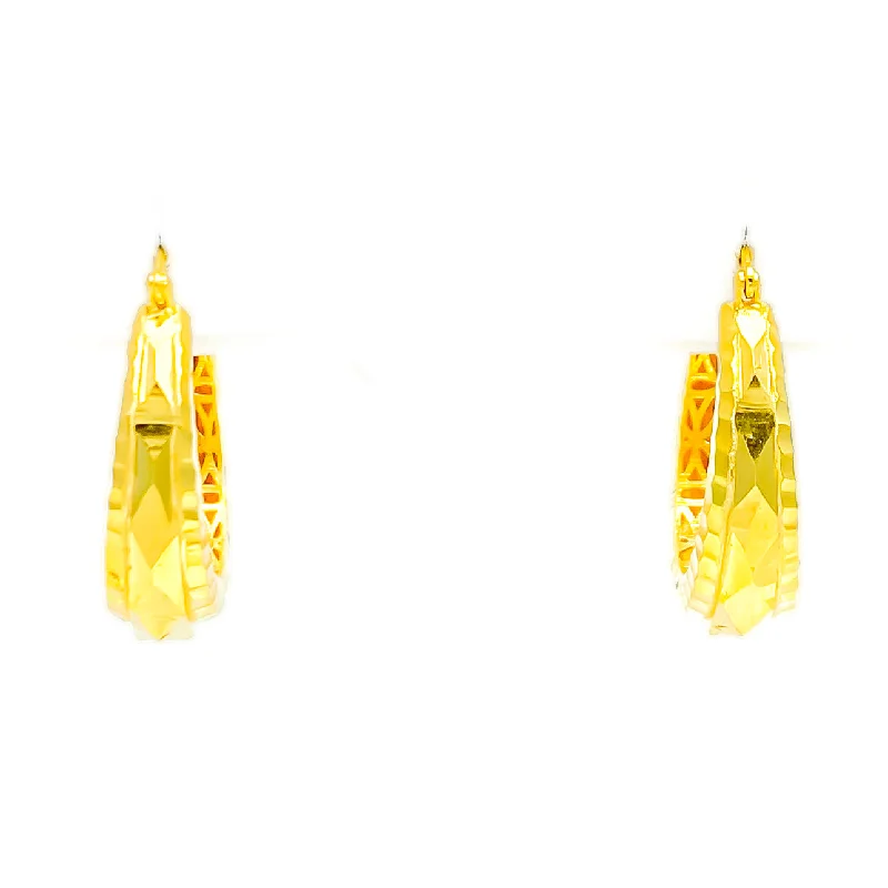 Faceted Charming 22k Gold Hoop Earrings